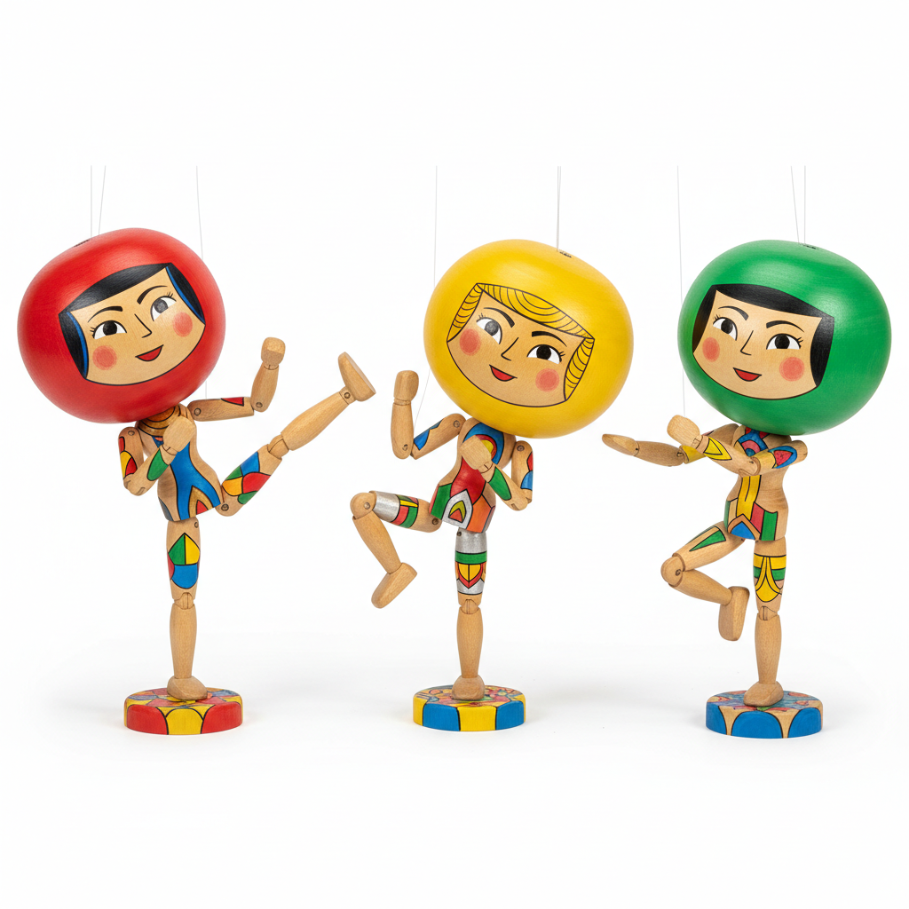 Handmade Balloon Heads Wooden Fighter Puppets